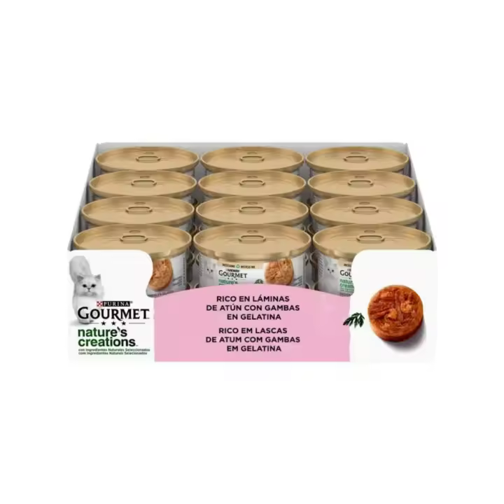 GOURMET - Nature's Creations (24x70 gr) - Comida Húmeda en Lata Rico en Láminas (Atún con Gambas en Gelatina) - 1