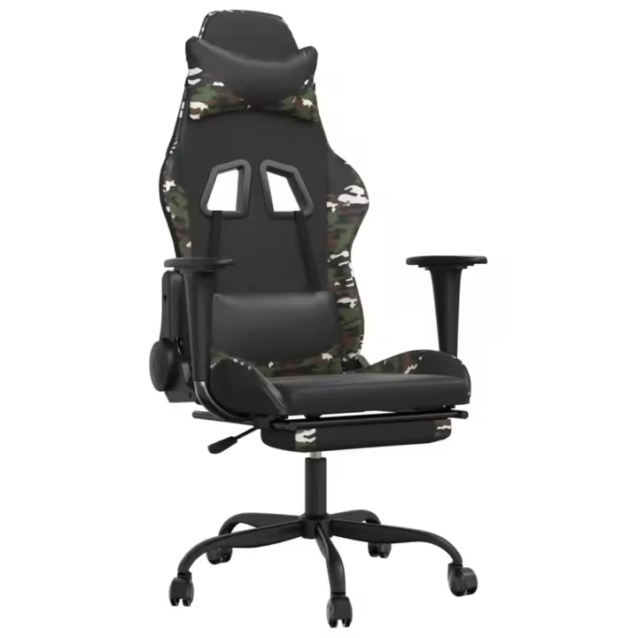 Silla gaming masaje reposapiés Cuero sintético Negro camuflaje - 1