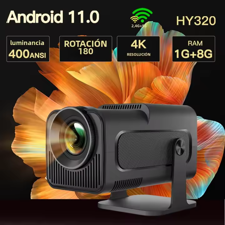 Proyector LYNCAST HY320 HD 4K Android 11 Dual WiFi6 BT5.0 390ANSI Native 1080P Para Cine Al Aire Libre Y Hogar Mini Proyector Mejorado HY300 - 1