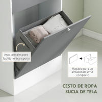 HOMCOM Armario de Baño con Cesto Ropa Sucia Armario Alto de Baño Estrecha con Espejo Cajón Compartimentos Abiertos y Estantes Ajustables 62x28,3x181 cm Blanco y Gris - details 1