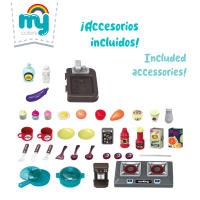 COLORBABY - Cocina juguete eléctrica, 53x22x69 cm, luz y sonido, accesorios para cocinar, alimentos, horno, fregadero, frigorífico, cafetera, cocinita infantil, cocinitas infantiles, cocinas para niños, +3 años - details 6