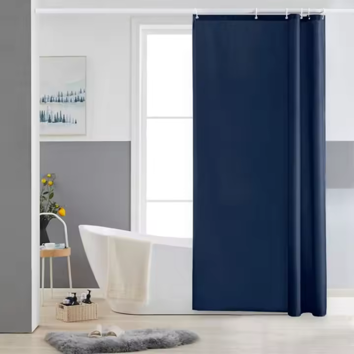 Cortina de ducha pequeña, azul marino, 90 x 180 cm, resistente al moho, tela de poliéster, impermeable, cortinas de baño lavables a máquina, 6 ganchos - 1