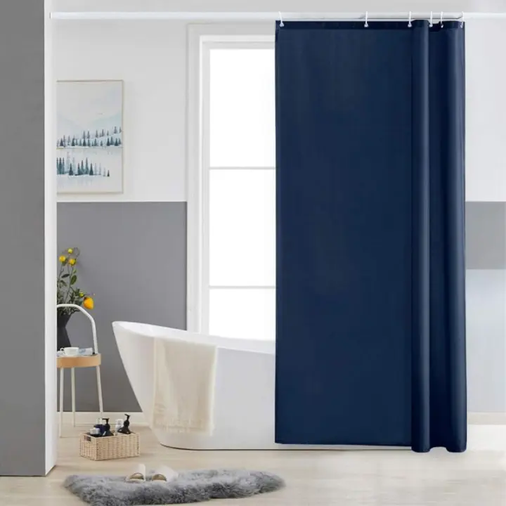 Cortina de Ducha Pequeño, Azul Marino, 90x180 cm, Moho Resistant, tela de poliéster, impermeable, cortinas de baño lavables a Máquina, 6 Ganchos - 1