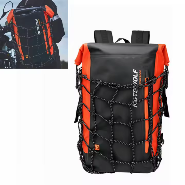 Mochila De Motocicleta Multifuncional Impermeable Con Reflejantes Bolsa De Cola Para Casco De Motocicleta Y Red - 1