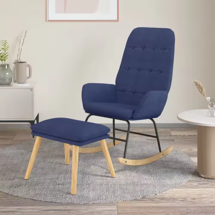 vidaXL Sillón mecedora con taburete tela azul - 1