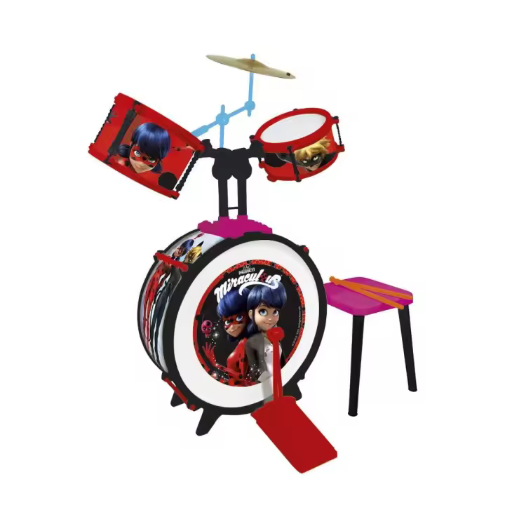Batería Ladybug 3 Elementos Con Banqueta (Reig 2676) - 1