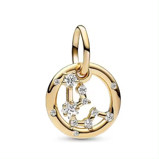 Colgando del Zodíaco Bañado en oro Pandora Moments with cerccled cúbica transparente. Viene con El embalaje original. - 1