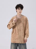 Camiseta De Algodón Grueso Para Hombre Retro Y Amplia Estilo Coreano Y2K Con Mangas Largas Y Cuello En V Para La Calle Alta - details 13