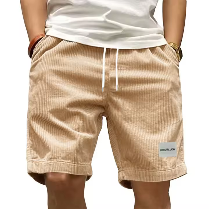 Shorts De Corduroy Vintage Para Hombre Estilo Retro Casual De Verano Pantalones Deportivos Transpirables De Color Sólido Talla Media - 1