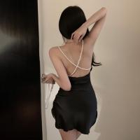 Vestido De Satén Para Mujer Sin Mangas Con Cruzado Y Espalda Descubierta De Color Sólido V-Neck Slim Fit Largo De Rodilla Estilo Sexy Y Club - details 3