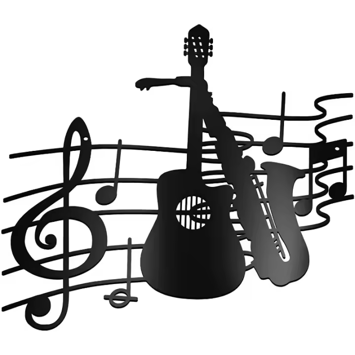 Arte De Pared HelloYoung Con Guitarra Y Saxofón Metal Para Cocina Baño Sala De Estar Dormitorio Escultura Colgante De Música - 1