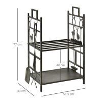 Outsunny Soporte para Leña de Metal de 2 Niveles Estante para Leña con 4 Herramientas y Asas para Chimenea para Interior y Exterior 51,5x33x77 cm Negro Dorado - details 2