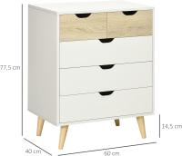 Cómoda con 5 Cajones Cajonera de Armario con Patas Elevadas para Dormitorio Salón Estudio Estilo Moderno Antivuelco 60x40x77,5 cm Natural y Blanco - details 2
