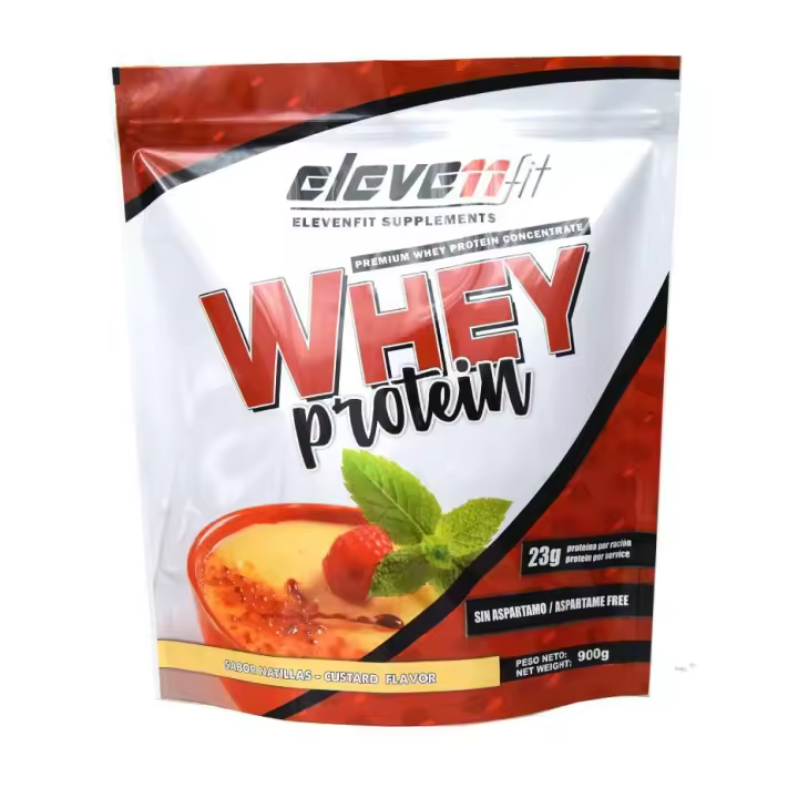 Eleven Fit Proteina Whey Pro, Concentrado de Suero / Aumenta Masa Muscular / BCAA's y Antioxidantes / Refuerza Huesos y Defensas / Bajo en Grasas y Carbohidratos, Sabor Natillas, 900GR - 1
