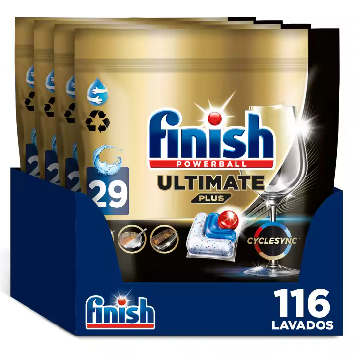 Finish Powerball Ultimate Plus 116 Pastillas para Lavavajillas, Formato 4x29, Limpieza y Brillo Intensivos, Brillo de Diamante, Cuida y Protege - 1