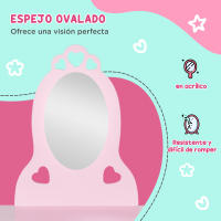 HOMCOM Tocador Infantil de Madera para Niñas de 3-6 Años con Taburete y Espejo Tipo Princesa Mesa de Maquillaje para Niñas con Cajón para Dormitorio 60x36x88 cm Rosa - details 2