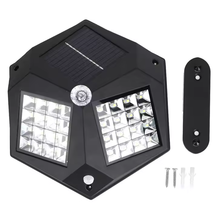 Lámpara de pared con sensor de movimiento para exteriores, 32 LED, resistente al agua, con luz solar, para patio, garaje, color negro - 1