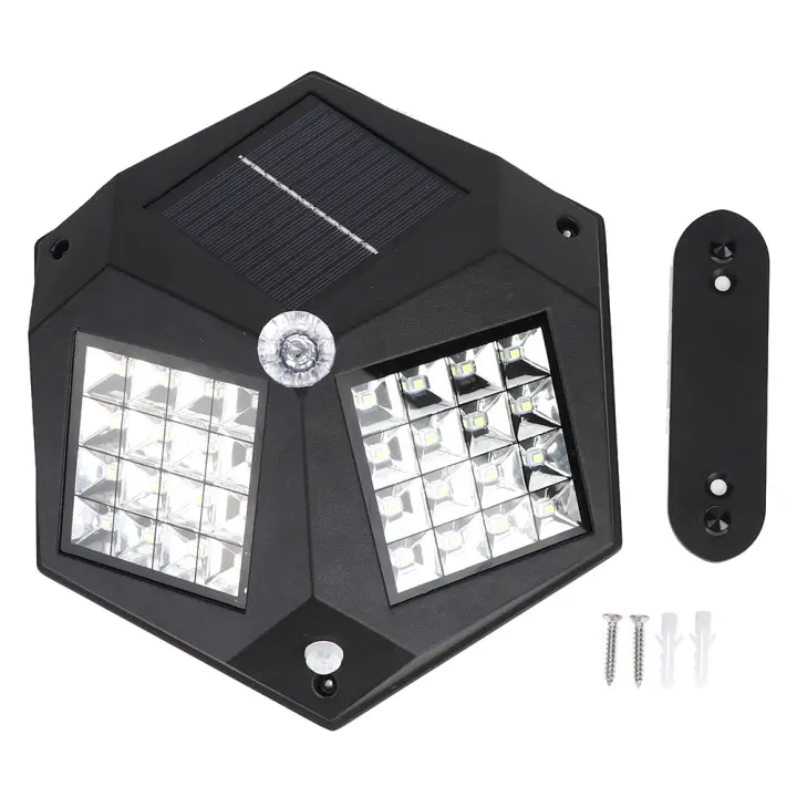 Lámpara de pared con sensor de movimiento para exteriores, 32 LED, resistente al agua, con luz solar, para patio, garaje, color negro - 1