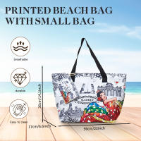 Bolso de playa plegable grande con cremallera - Bolso de hombro ligero y duradero con monedero incluido, ideal para compras, camping y viajes, diseño de hojas tropicales impreso, múltiples colores disponibles - details 0