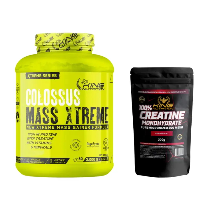 Ganador de Peso King Nutrition Xtreme Series Colossus Mass 3KG – Con Digezyme®, Lacprodan®, Creatina, L-Glutamina y Minerales  Alto en Proteína, Sin Azúcares Añadidos + Creatina 200Gr - 1