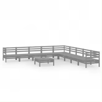 VIDAXL 3083121 conjunto de jardín con 10 piezas de mesa con sofás en madera de pino color gris - 1