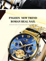 Reloj De Pulsera De Lujo Para Hombre FNGEEN Reloj De Cuarzo Resistente Al Agua En Acero Inoxidable Y Oro Estilo Business Con Display Numeral Romano - details 1