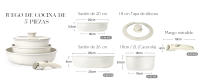 Juego de 5 ollas y sartén, no pegajoso, Mango desmontable, cocina de inducción, Mango desmontable, cocina rv, seguridad Horno/lavavajillas (Blanco, 5PCS) - details 0