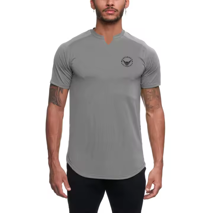 Summer Breathable Short Sleeve Quick Dry T-shirt Fashion V-neck Tops Men Fitness Gym Sport Shirt Outdoor Casual Hip Hop T-shirt - 1