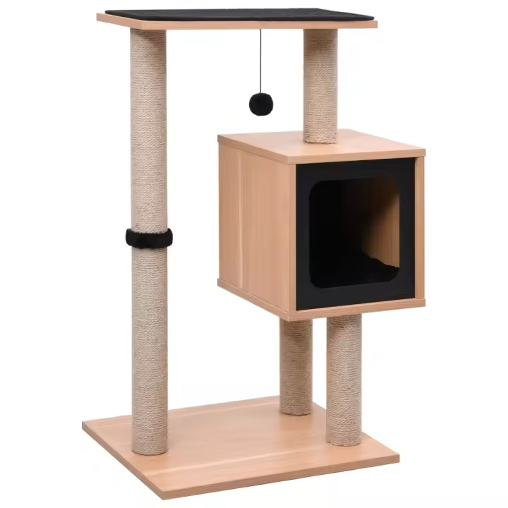 vidaXL Rascador para Gatos con Alfombra Rascadora de Sisal 82 cm Casita Poste Color Negro,  Blanco, y mas - 1