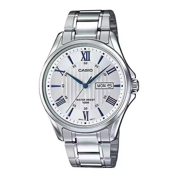 Reloj Casio Analógico MTP-1384D-7A2VEF acero inoxidable cuarzo Sumergible (100m) con Números Romanos - 1