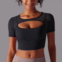 Camiseta de manga corta para Yoga, Top Sexy de Doble Capa, ropa de Malla empalmada, Sujetador Deportivo para correr y Fitness, Color sólido, Mujer - details 25
