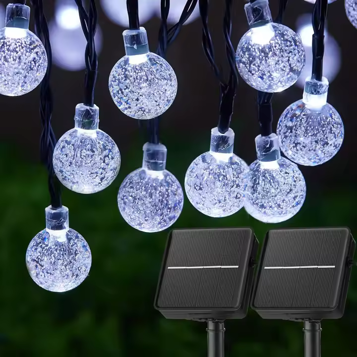 Luces De Cadena Solar LED Para Exteriores 60 Leds Impermeables Con 8 Modos Luces De Globos De Cristal Para Jardín Decoración De Árbol Fiesta Patio - 1