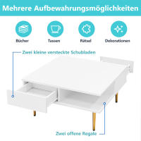 Mesa de Centro cuadrada Blanca DE ALTO Brillo con dos compartimentos, Dos compartimentos y patitas de color Dorado-70x70x36 cm - Capacidad de carga hasta 30 kg - details 4