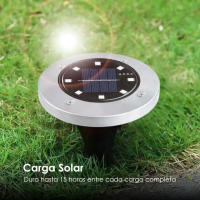 Lámpara Solar para Exteriores Jardín 8 LEDs - Luz Amarilla, Sensor Automático de Atardecer a Amanecer, Cubierta de Acero Inoxidable, 12.5x12.5x3.6 cm - Gerimport - details 6