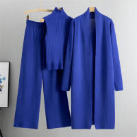 Conjunto De Traje De Pijama Para Mujer 3 Piezas Vintage Moda Primavera Otoño Cardigan Chaqueta Y Pantalones Tejidos Algodón Y Viscosa Estilo Oficina Alto Ajuste Talla Alta - details 12
