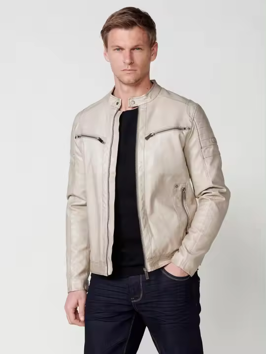 Koroshi Cazadora efecto piel, cuello tira para hombre en color beige - 1