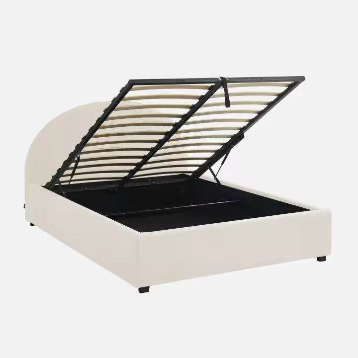 sweeek - Cama con somier abatible y cabecero 140x190cm, acabado en borreguito , Cameron , 206x153x102 - 1