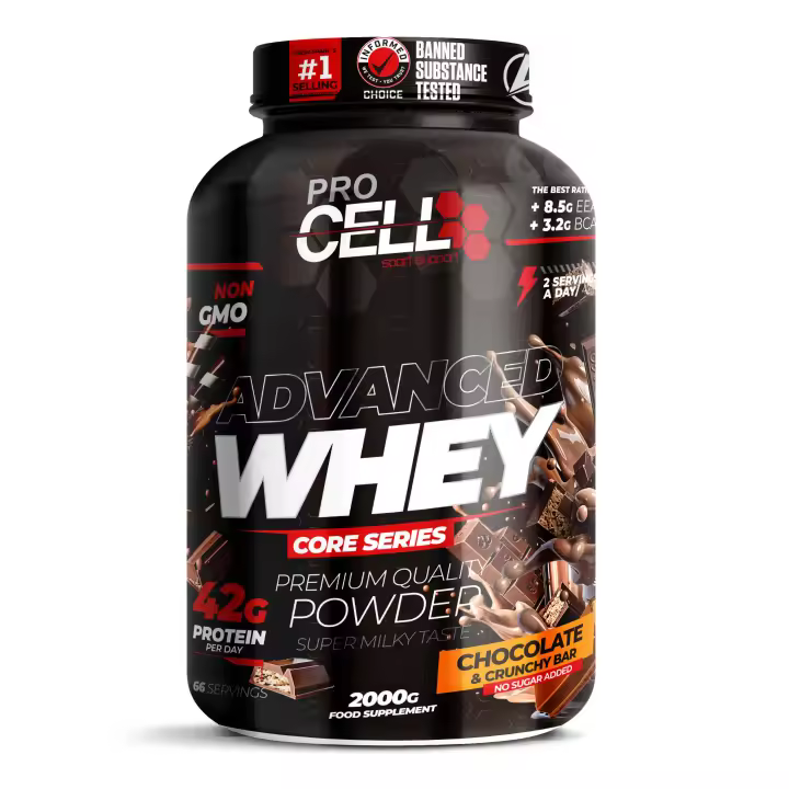 Proteina Concentrada - Whey Core 2 KG Chocolate & Crunchy bar (toppings choco crunchy bar) Procell Sport -  Proteína de Suero, Bajo en Carbohidratos y Grasas - 1