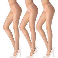 3 Pares De Medias 20D Para Mujer Con Cintura Controlada Y Dedos Reinforzados Medias De Nylon Talla Única Color Sólido - details 3