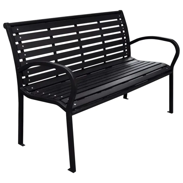vidaXL Banco de jardín acero y WPC negro 116 cm - 1