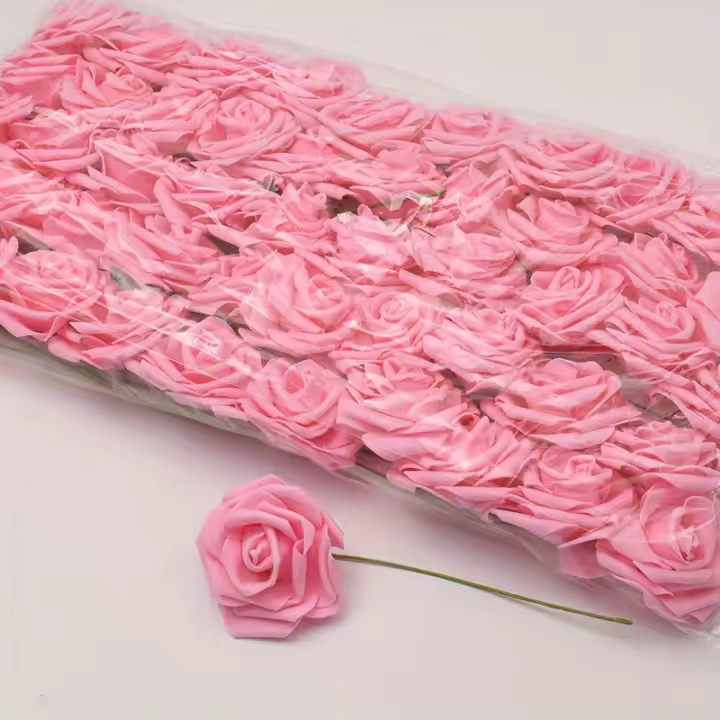 50pcs Flores De Rosa Artificial En Blanco Con Tallo Para DIY Bouquet Decoración De Boda Fiesta Scrapbook Suministros - 1