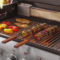 Cesta De Asado Portátil Para Kabob Con Mango De Madera Acero Inoxidable Antideslizante Para Verduras Camarones Carne Hot Dog BBQ - details 4