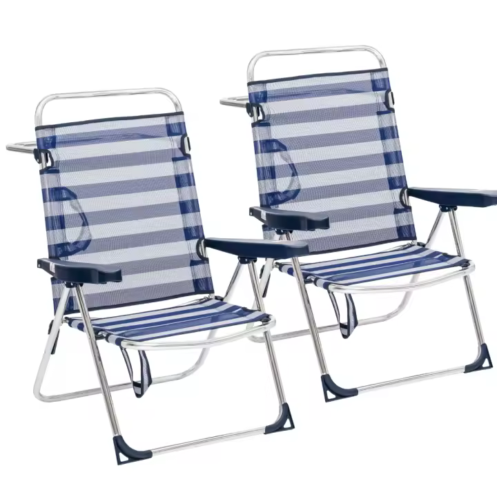 2 Sillas de Playa - Reclinable con Asas - Pack de 2 - Azul con Rayas - Silla de Playa plegable | XHC BRICO - 1