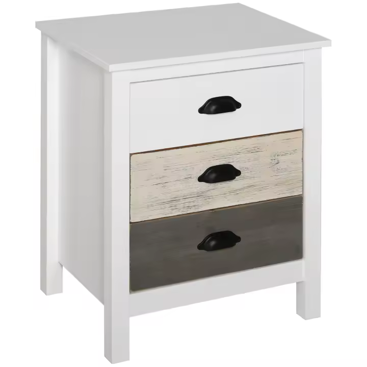 HOMCOM Mesita de Noche Moderna Mesilla de Noche con 3 Cajones Mesa de Noche para Dormitorio Salón 50x38x65 cm Blanco - 1
