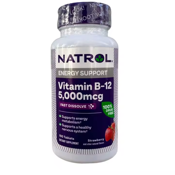Vitamin B12, Fast Dissolve, Maximum Strength, Strawberry, 5,000 mcg, 100 Tablets de Natrol - 1