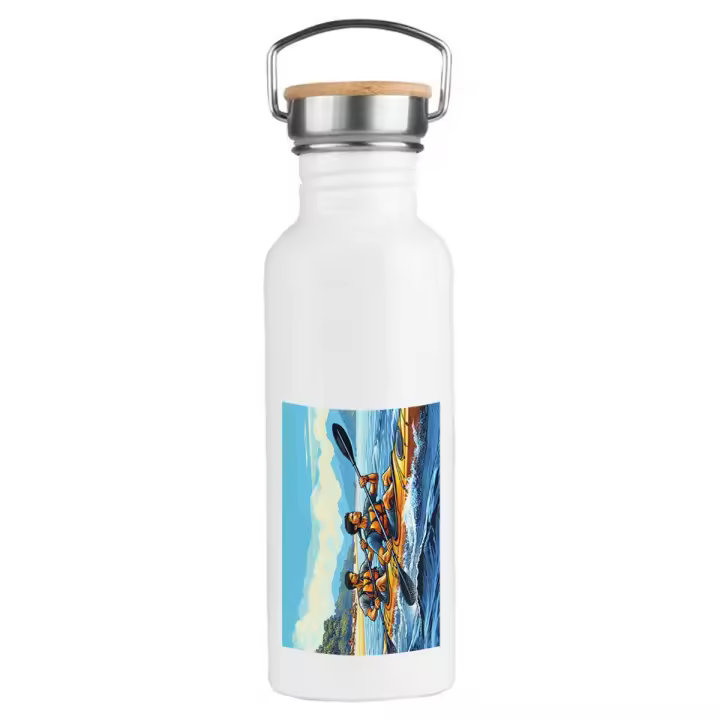 MERCHANDMANIA BIDON 750 ML ACERO INOXIDABLE ESTILO RETRO deporte playa kayak amigos isla tropical deporte deportivo botella senderismo - 1