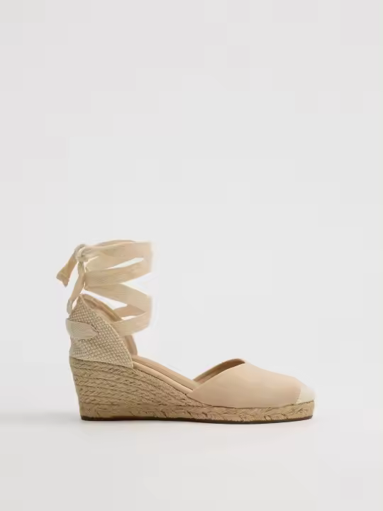 Esparteñas de cuña baja, lona y ganchillo, suela de yute, cintas al tobillo, estilo trendy INSIDE - 1