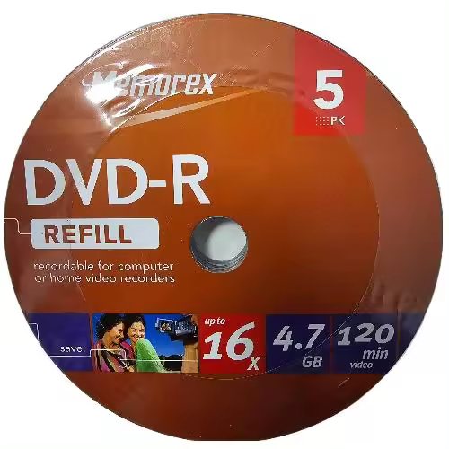 MEMOREX DVD-R 16X 4.7GB 120 MIN BULK PACK DE 5 UNIDADES - 1