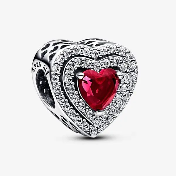 Pandora Charm de Colgante en Plata de Ley Charm Corazón Nivelado Rojo Brillante 799218C02 ，Incluye Caja Original - 1