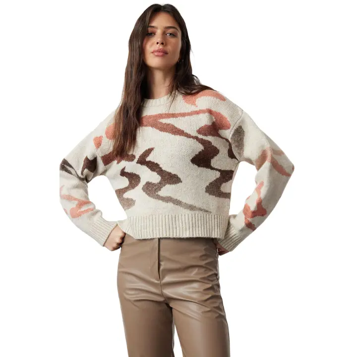 Trendyol Beige Soft Texture Abstract Patterned Knitwear Sweater Twoaw25Kz00006 - 1